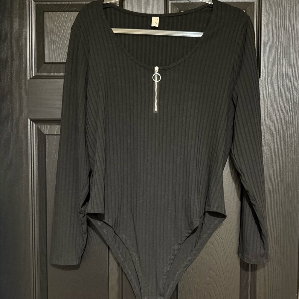 Black Ribbed Long Sleeve Bodysuit